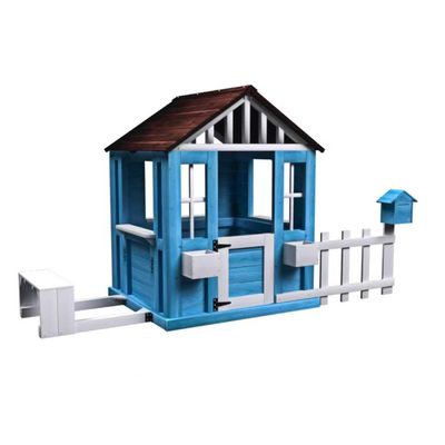 Dithoko Wooden Outdoor Playhouse for Kids with Bench, Mailbox & Fence, Backyard Cottage Play House with Windows, Half Door & Flower Boxes, Pretend Garden Playset Gift for Boys and Girls