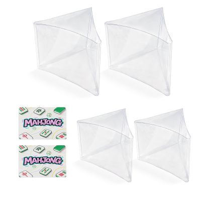 4 Pack Mahjong Card Holder Fit Large Print Size (6 1/8" x4 3/4"), Clear Plastic Card Sleeve Protector Cover for NMJL, 2 Pack Tile shufflers for Mixing Mahjong, Accessories and Gifts