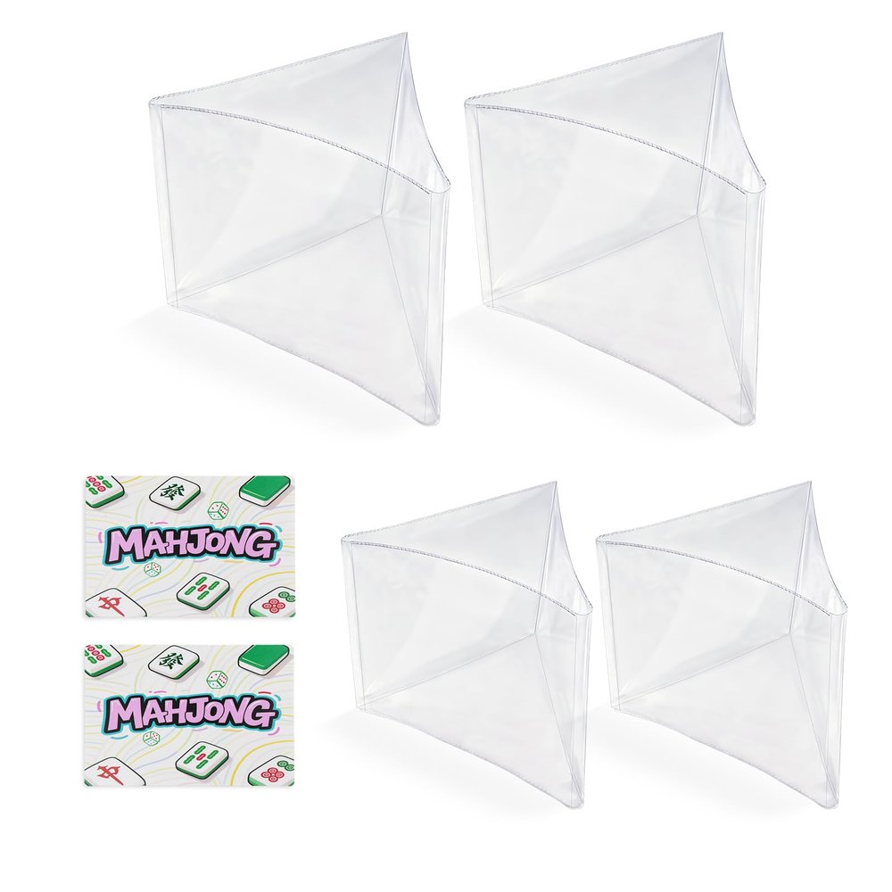 4 Pack Mahjong Card Holder Fit Large Print Size (6 1/8" x4 3/4"), Clear Plastic Card Sleeve Protector Cover for NMJL, 2 Pack Tile shufflers for Mixing Mahjong, Accessories and Gifts