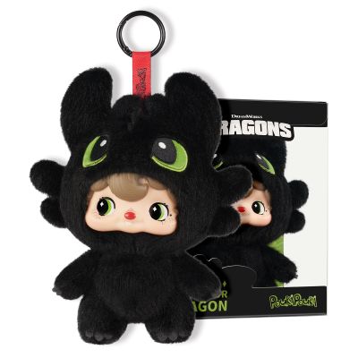 52TOYS PoukaPouka x Toothless How to Train Your Dragon- Night Fury Vinyl Face Plush Toy, Stuffed Animal Action Figures Collectible Toys with Soft and Adorable Design, Giftable Home Decorations