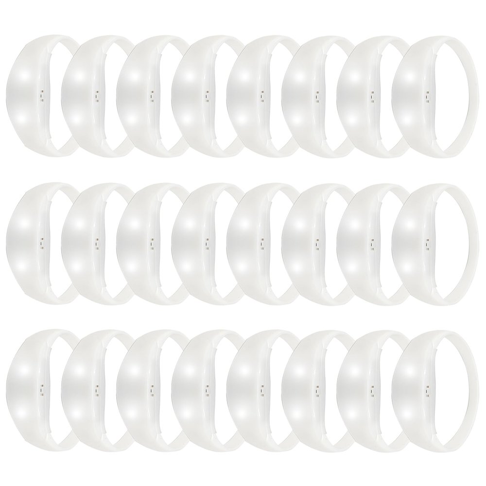 24 Pcs Sound Activated LED Glow Bracelets Light Up Bracelets for Adults Glow in the Dark Bracelets Neon Birthday Party Favors Supplies for Christmas, Halloween, Rave, New Year, Concert (white)