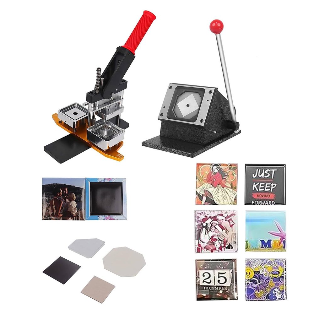 ZHIGUANYUN Square Fridge Magnets Badge Maker Machine, Square Button Making Supplies DIY Square Photo Picture Badge Button, Gift Button, Team Badge, for Crafts and DIY Projects Machine+1000pcs