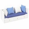 1/12 Scale Miniature Doll House Couch, Mini Sofa Day Bed for 6 Inch Dolls, High Simulation Upholstered Wooden Fabric Loveseat with Pillows, Modern Living Room Furniture, Realistic Model Decoration view 1