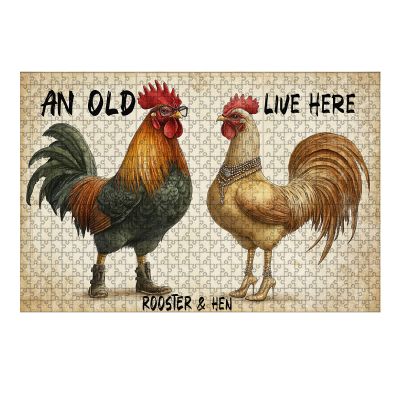 1000 Piece an Old Rooster A Cute Chick Live Here Wooden Puzzle for Adults Kids Stress Relief Educational 29.5x19.7 Inch