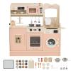 Costzon Kids Kitchen Playset, Toddler Wooden Pretend Playset w/Real Lights & Sounds, Faucet, Microwave Oven, Coffee Machine, Toaster & Ice Dispenser, Little Chef Play Kitchen for Kids Aged 3+ (Pink) view 1