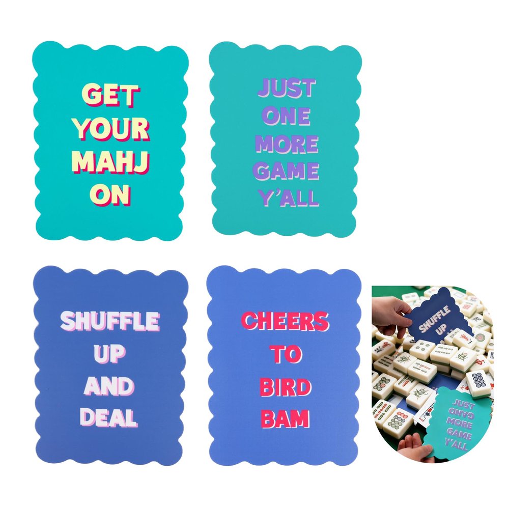 Chiplesier 4PCS Mahjong Shuffler Cards for Tiles Mixing & Shuffling, Mahjong Accessories Gifts for Mah-jongg Beginners & Lovers, PVC Shufflers with Wavy Edge & Printed Design (Green+Blue)