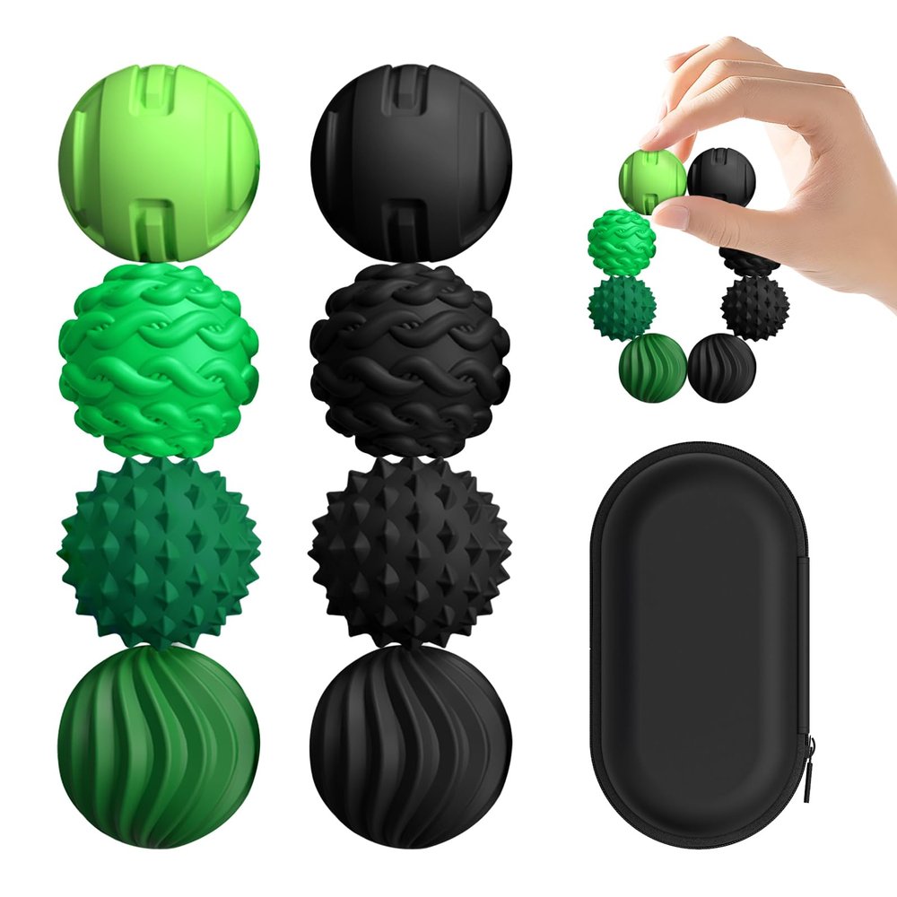 XYOFUN 8Pcs Silicone Magnetic Fidget Toys, Silicone Sensory Ball, Textured Sensory Stress Relief Balls, Desk Toy for Office & Home, Cool for Men & Women (Age 14+) - Black & Green
