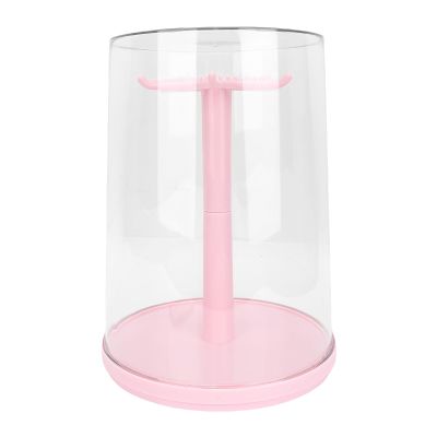 Estink Puppe Rotating Clear Display Case, ABS Material, 360 Degree Rotation, Ideal for Dolls, Miniatures, Jewelry Storage (Pink)