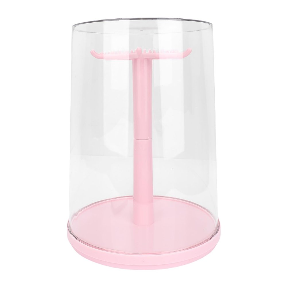 Estink Puppe Rotating Clear Display Case, ABS Material, 360 Degree Rotation, Ideal for Dolls, Miniatures, Jewelry Storage (Pink)