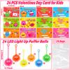 24 Pack Valentines Day Gifts for Kids Classroom LED Puffer Balls with Valentines Cards for Kids School Stress Relief Balls Light Up Toys Valentines for Boys Girls Class Exchange Prizes Party Favors view 2
