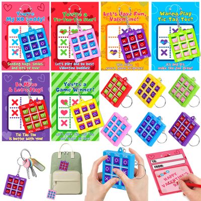 24 Pack Valentines Day Gifts for Kids Classroom Valentines Day Cards with Tic-Tac-Toe Game Keychains Valentines for Kids School Class Exchange Cards Valentines Party Favors Boys Girls Toddlers