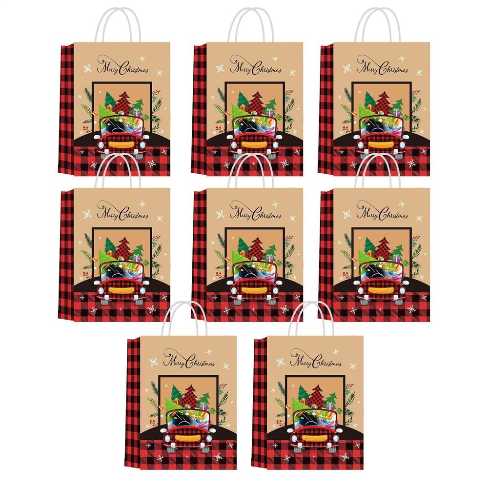 Bags - 10PCS Holiday Cookie Paper Bags with Handle Wrapping Sacks Pouches for Presents Party Favor, Seasonal Home Celebration, Holiday Treats, 21x15x8cm