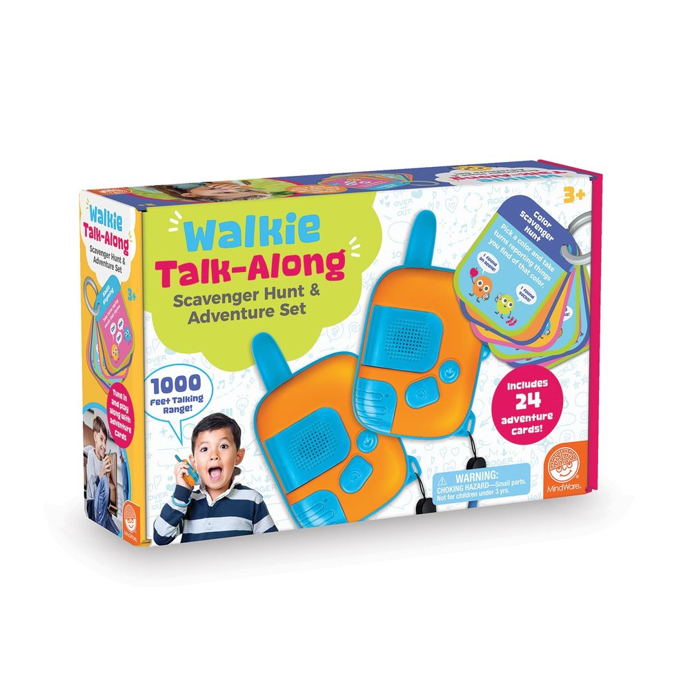 Walkie Talk-Along Scavenger Hunt & Adventure Set - 2 Rugged Walkie Talkies (1,000 ft Range) + 24 Mission Cards - Outdoor Backyard Games for Kids Ages 3+