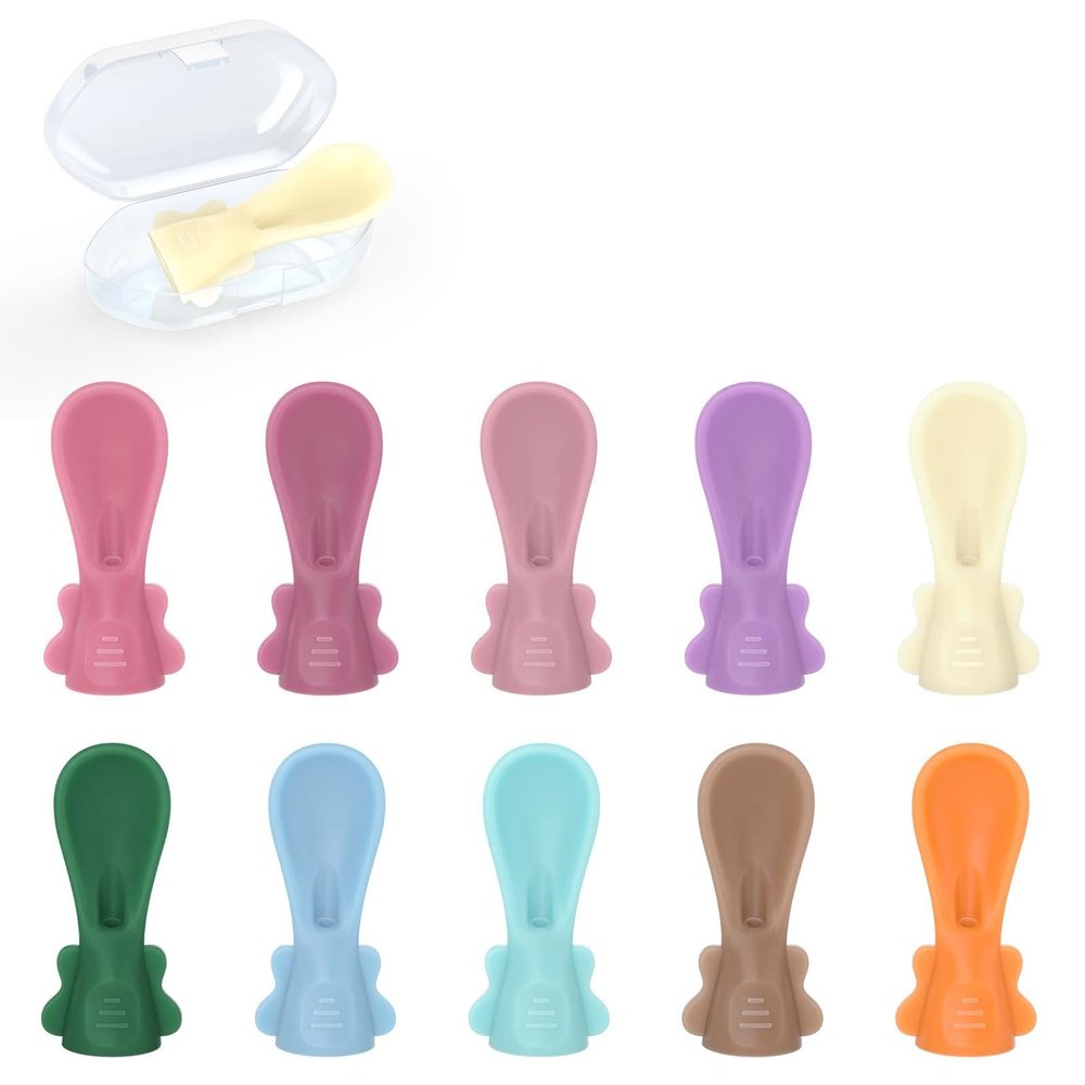 10-Pack Bulk Baby Food Pouch Spoons  Ultimate Daycare & Home Value Set  Universal Fit Silicone Dispensing Tips for Reusable & Disposable Pouches  Dishwasher Safe Spoons with 10 Travel Cases