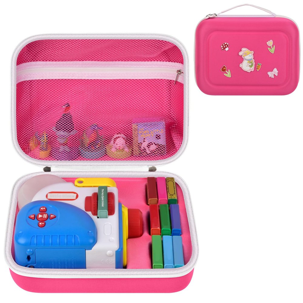 Case Compatible with Little Tikes Story Dream Machine Starter Set, Toys Storage Bag with 5 DIY Embroidery Patches, Organizer for Projector Storytime Books and Audio Character- Pink Rabbit (Box Only)