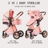 Aveainelle Baby Stroller 2 in 1 Baby Prams Pushchair Function, Foldable, Portable, Safe & Comfortable, for Infant Toddler Aged 0-36 Months (Pink) view 2