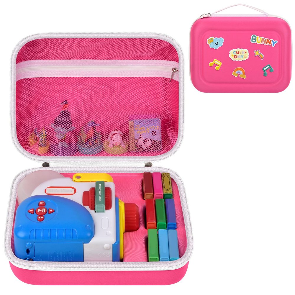 Case Compatible with Little Tikes Story Dream Machine Starter Set, Toys Storage Bag with 5 DIY Embroidery Patches, Organizer for Projector Storytime Books and Audio Character- Pink Letters (Box Only)
