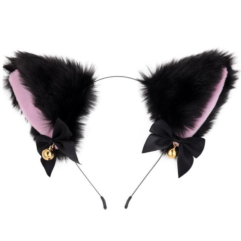 Cat Ear Headband, Fluffy Black, With Bell, Jetrigger, Halloween, Cosplay, Animal Ears, Adjustable, For Kids and Adults