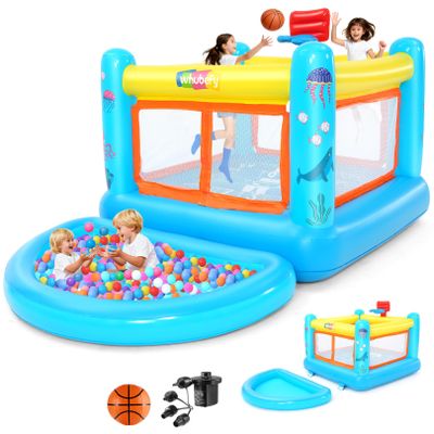 AKEYDIY Inflatable Bounce House for Kids, 107.1'' x 67.7'' x 44'' PVC Jumping House with Removable Pool/Ball Pit, Basketball Hoop, Game Map, Indoor Outdoor Bouncy House for Toddlers 3-6 (with Pool)