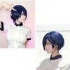 YoonGaram Cosplay Wig HSIU 30Cm blue black short hair Synthetic Wig+Wig cap Comics Norigae YoonGaram cosplay view 2