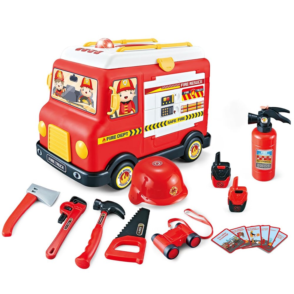 33-Piece Toddler Fire Truck Toy | Electric Firetruck Toys | Fire Engine Toy with Firemen Tool Set | Roleplay Firefighter Toys | Kids Trucks Gifts for Boys & Girls 2+ Years Old