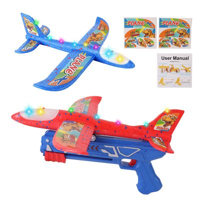 Foam Airplane Launcher Toy | 2-Count Foam Glider Planes for Kids | Kids Airplane Toy with LED Lights | Two Flying Modes - Horizontal & Rotating | Outdoor Toys for Boys & Girls Gift Ages 2+ Years Old