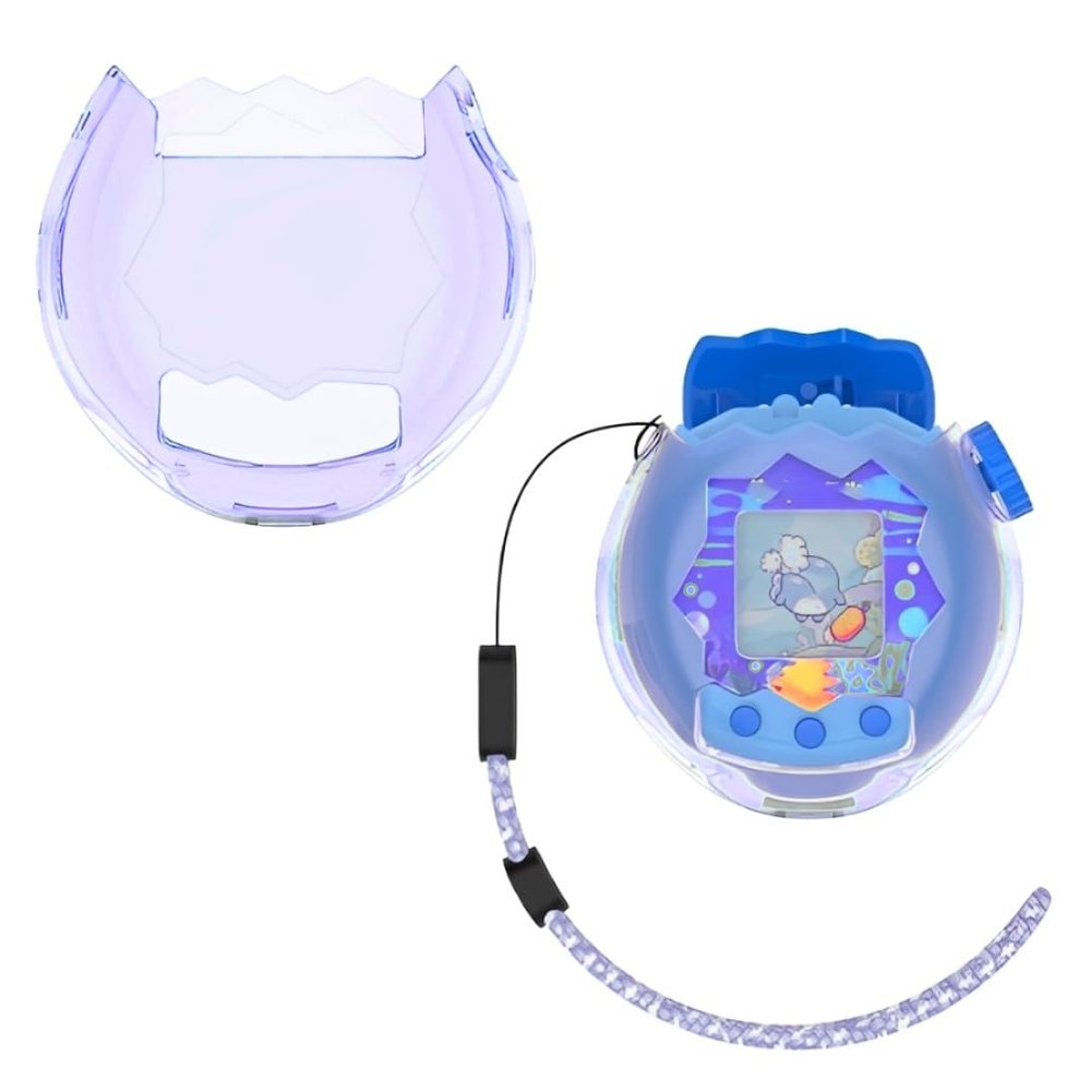 Case for Tamagotchi Paradise Interactive Virtual Pet, Transparent Protective Cover PC Clear Case Full Protector Sleeve Skin with Lanyard (Transparent Purple)