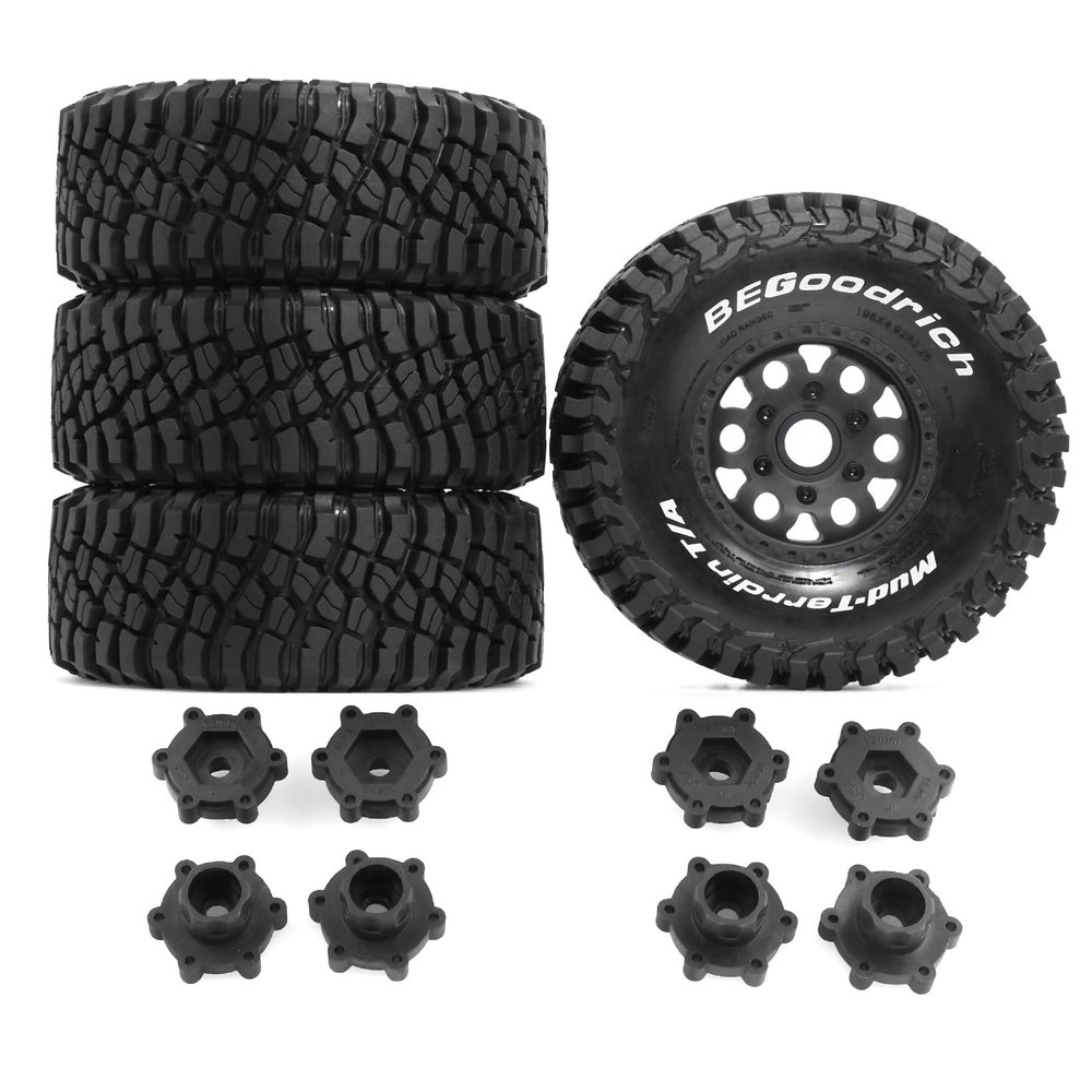 1/8 1/10 RC Short Course Truck Tires 4.96" OD Monster Truck Tires 12/14/17mm Hex Fit for 1:8 Off Road Truck Car Traxxas Slash 2WD 44 Rc4wd Arrma Mojave4S Senton Axial Losi Redcat (Black)