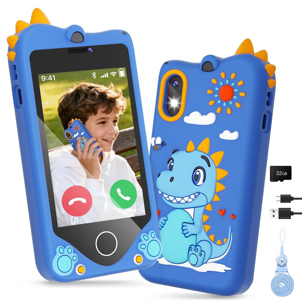 PROGRACE Kids Smart Phone - Talk & Text Learning Toys Cell Phone with Parental Controls, Safe Apps, 4.2" Touchscreen, Dual Camera, Games, Christmas Birthday Gifts for Kids Boys Girls Ages 5-14,Blue