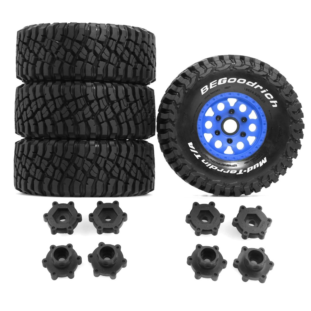1/8 1/10 RC Short Course Truck Tires 4.96" OD Monster Truck Tires 12/14/17mm Hex Fit for 1:8 Off Road Truck Car Traxxas Slash 2WD 44 Rc4wd Arrma Mojave4S Senton Axial Losi Redcat (Blue)
