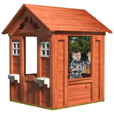 Hoopoocolor Wooden Outdoor Playhouse for Kids, Backyard Playhouse with 2 Windows & Flower Box, Easy Assembly Design, 42" L x 46" W x 55" H, Cottage Style for Garden Lawn, Gift for Boys & Girls