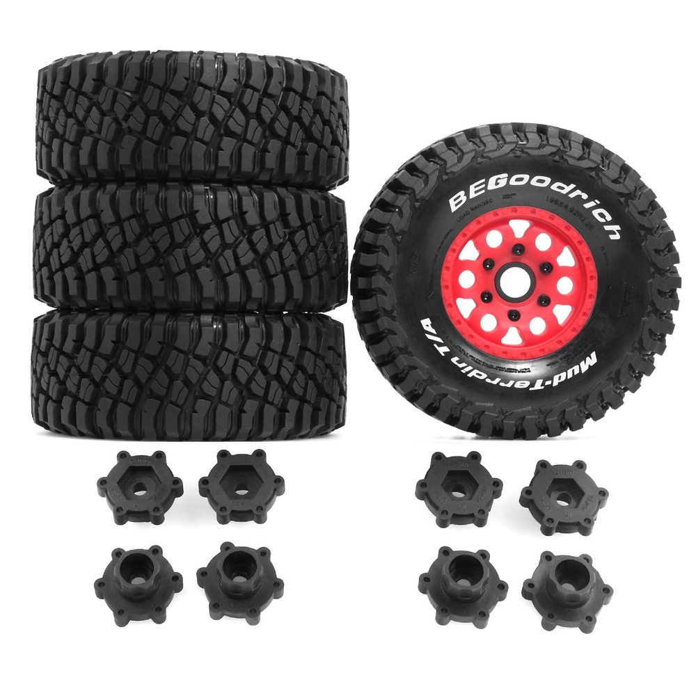 1/8 1/10 RC Short Course Truck Tires 4.96" OD Monster Truck Tires 12/14/17mm Hex Fit for 1:8 Off Road Truck Car Traxxas Slash 2WD 44 Rc4wd Arrma Mojave4S Senton Axial Losi Redcat (red)
