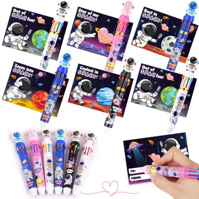 24 Pack Valentines Day Gifts for Kids Classroom, Valentine Cards with Galaxy Space Theme 10-in-1 Multicolor Pens, Valentines Classroom Exchange Gifts, Valentines School Party Favors for Boys Girls
