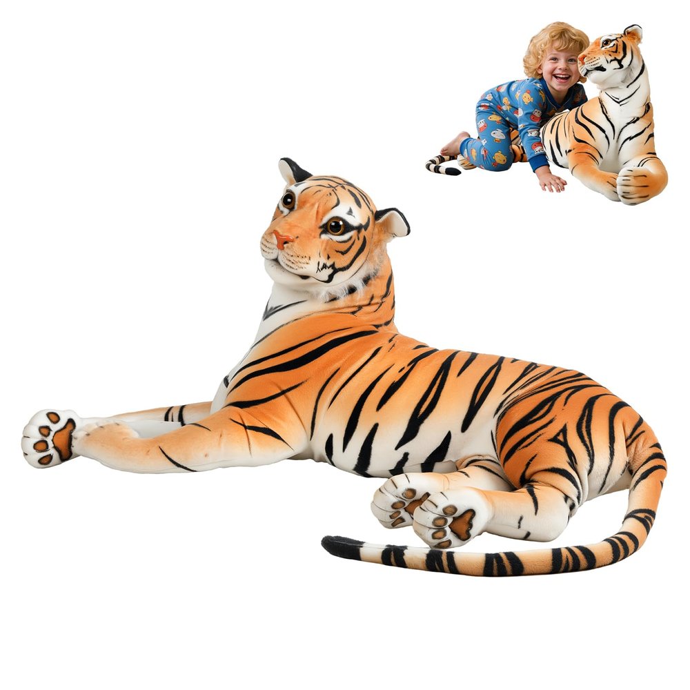 43" Giant Tiger Stuffed Animal Pillow, Large Stuffed Tiger Plush Pillow, Lifelike Tigers Dolls for Animal Theme Party Home Decoration, Christmas Birthday Gift for Women Girls & Boys (Yellow 43.34")