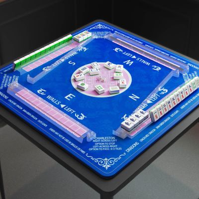 Blue Mahjong Mat for Table with 4 Racks - Anti Slip Mats for Card Poker Playing Board Game Tabletop Gaming - Noise Reduction Foldable Mah jongg Table Cover - Rectangle Mahjong Pad (32" x 32")