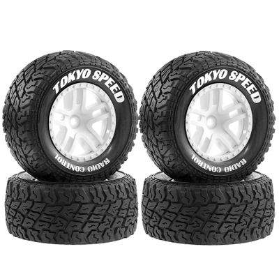 1/10 RC Short Course Truck Tires and Wheels with 12mm 14mm 17mm Hex 110mm 1/8 Rubber Tyres for 1/10 RC Truck ARRMA ARA3521T3 Traxxas 68154-4-GRN - Slash BL-2S (White)