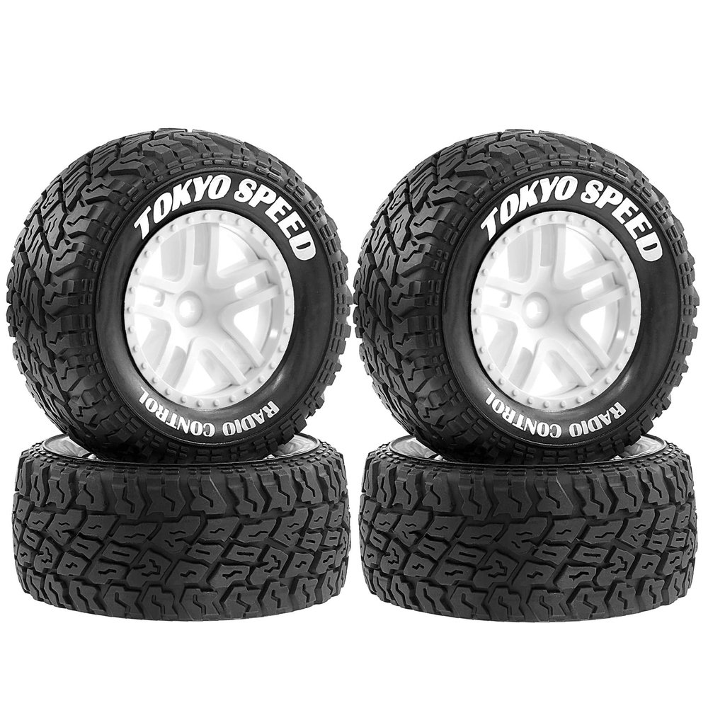 1/10 RC Short Course Truck Tires and Wheels with 12mm 14mm 17mm Hex 110mm 1/8 Rubber Tyres for 1/10 RC Truck ARRMA ARA3521T3 Traxxas 68154-4-GRN - Slash BL-2S (White)