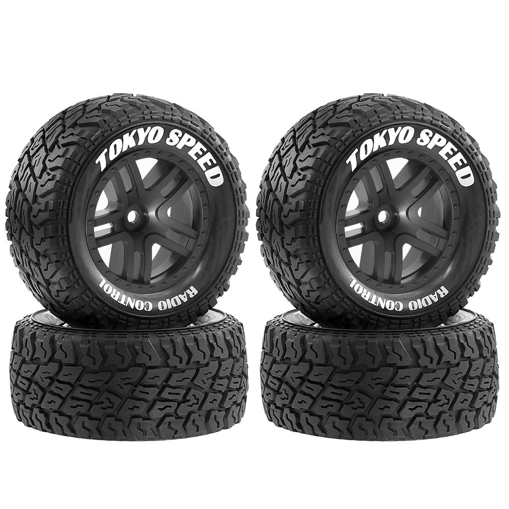1/10 RC Short Course Truck Tires and Wheels with 12mm 14mm 17mm Hex 110mm 1/8 Rubber Tyres for 1/10 RC Truck ARRMA ARA3521T3 Traxxas 68154-4-GRN - Slash BL-2S (Black)