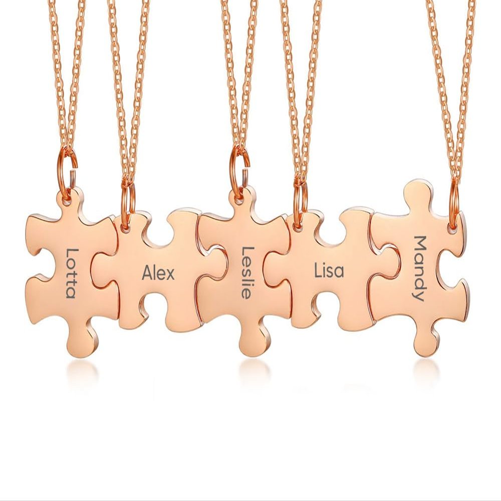 Customized Friendship Necklace for 5 Puzzle Piece Necklaces Stainless Steel Friend Ship Necklace Set Rose Gold Personalized Long Distance Friendship Gifts for Friends and Family