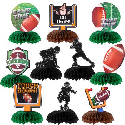 10 PCS Football Party Decorations - Football Table Centerpiece Honeycomb Table Toppers for Football Birthday Party, Game Night & Desktop Football Theme Decor