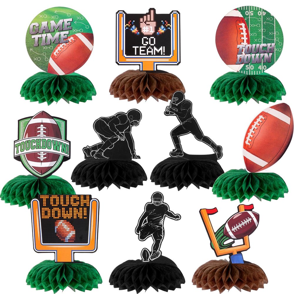 10 PCS Football Party Decorations - Football Table Centerpiece Honeycomb Table Toppers for Football Birthday Party, Game Night & Desktop Football Theme Decor