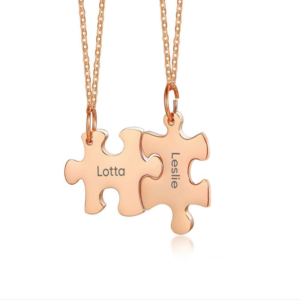 Soulmate Necklace Customizable Long Distance Friendship Gifts Rose Gold Puzzle Piece Necklaces Stainless Steel Necklaces Personalized Jewelry for Boyfriend Girlfriend