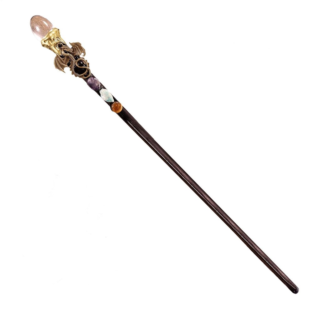 Fairy Wand, Natural Crystal Witch Supplies, Handmade Props Stick Role Play Costume for Garden Halloween Party Birthday Christmas Dance