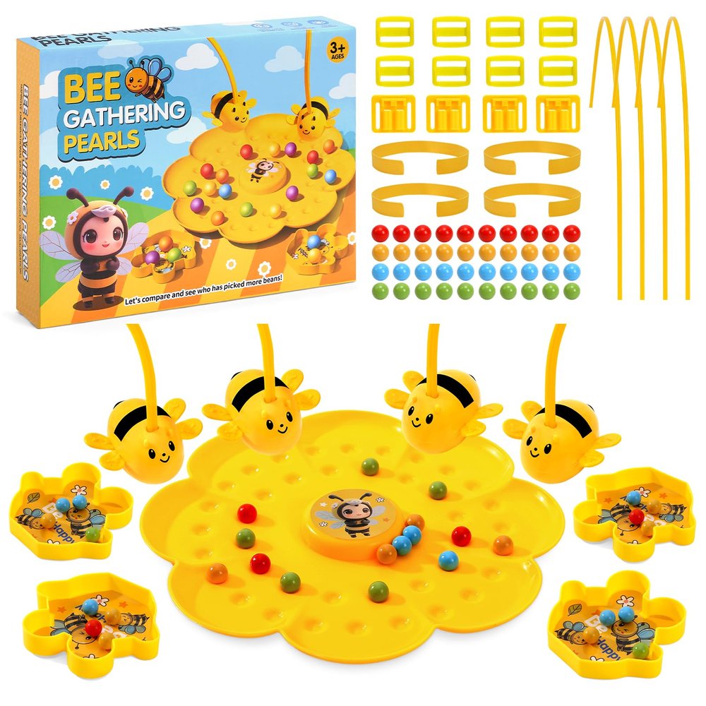 Arnbz 4 PCS Magnetic Bee Headband Game, Busy Buzy Bee Catcher Game, Colorful Multifunctional Magnetic Bees Toy String Games, Outdoor Backyard Fun for Kids