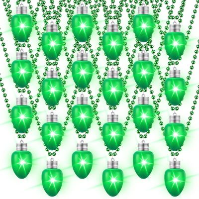 Ferreve 12 Pcs St Patricks Day Light up Beads Necklace Bulk LED Saint Patricks Day Lanyard Bulb Necklaces with 3 Light Modes Glow Tossing Beads for Irish Parade Party Favors Accessories (Green)