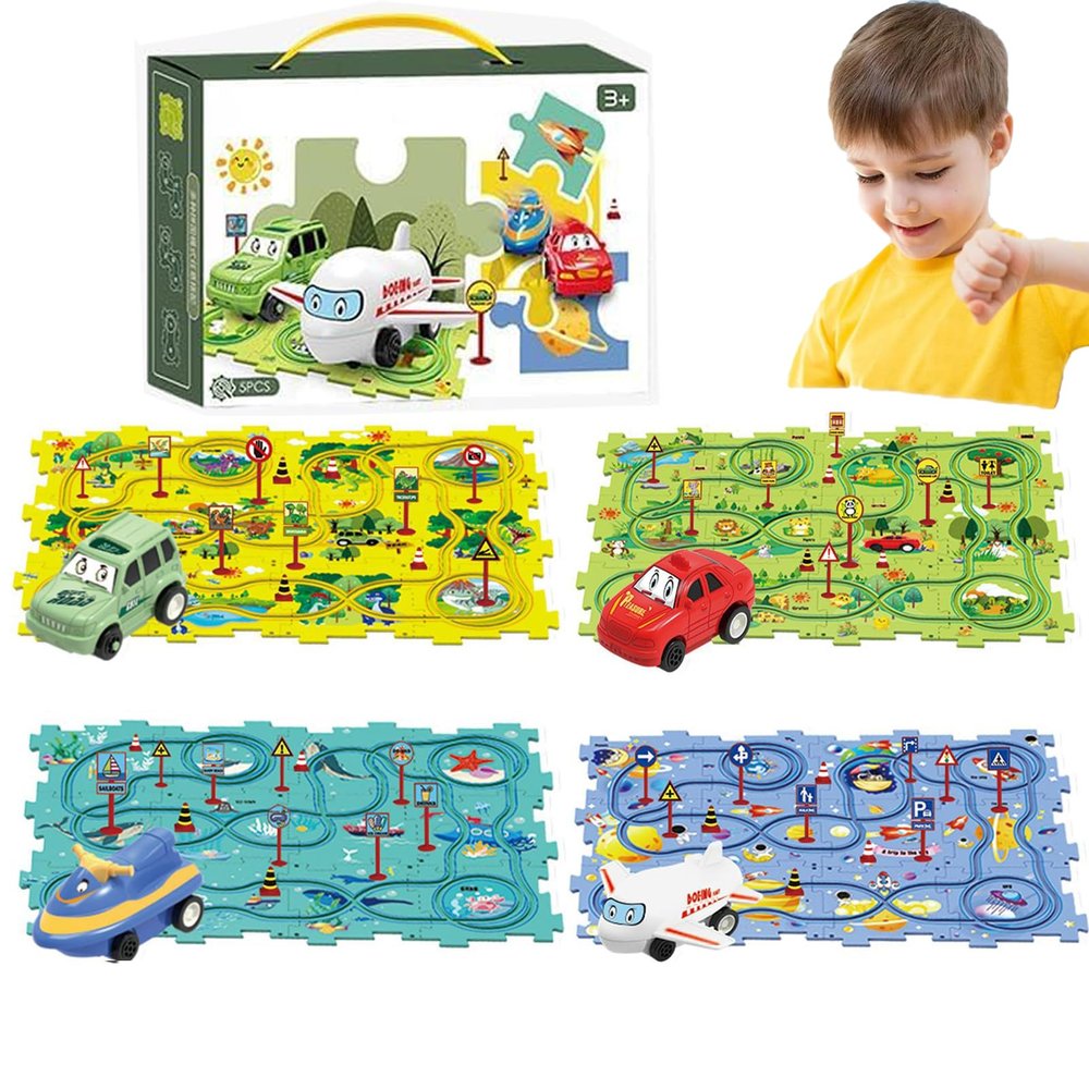 PuzzleRacer Kids Car Track Set Educational DIY Electric Race Car Puzzle Track Toy, Flexible Railway Track Building Set for Boys & Girls, Creative STEM Learning Gift for Ages 3+ (100pcs)