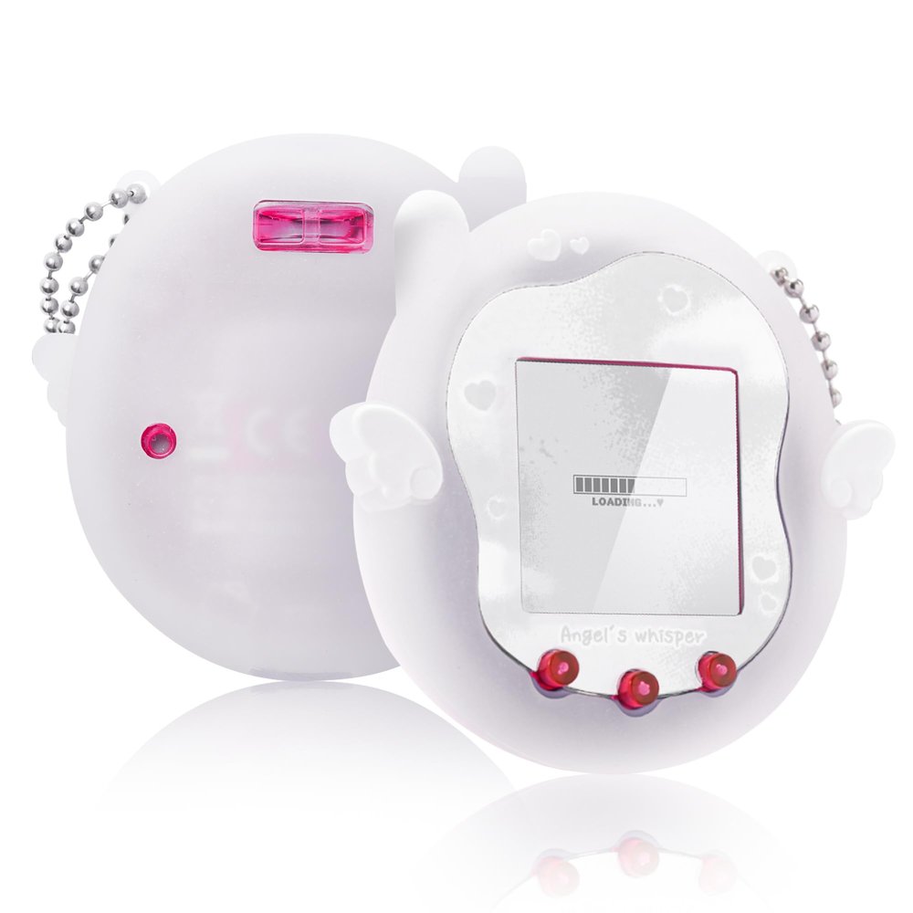 Kuitmor Cute Ethereal Case Compatible with Tamagotchi Uni, Semi-Transparent Frosted Silicone Cover, Cute Protective Skin with Stickers and Beaded Chain Accessories