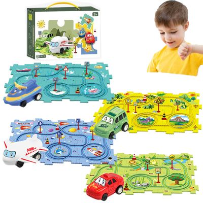 PuzzleRacer Kids Car Track Set Educational DIY Electric Race Car Puzzle Track Toy, Flexible Railway Track Building Set for Boys & Girls, Creative STEM Learning Gift for Ages 3+ (60pcs)