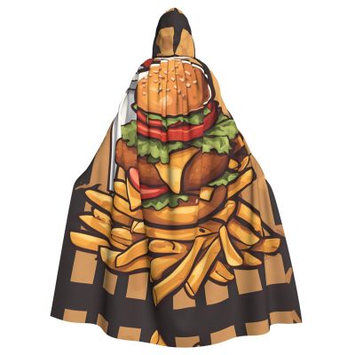 HJFCZH cartoon oversized burgers Printing Halloween Adult Hooded Cloak is a super large, comfortable, and durable cloak