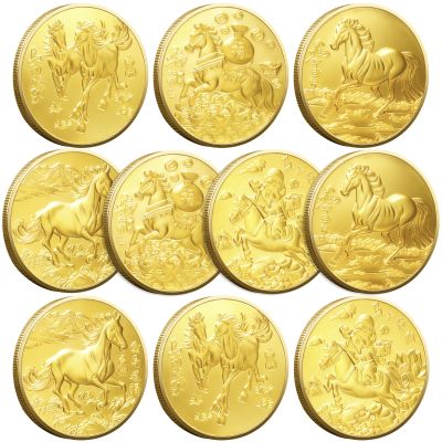 10 Pcs Chinese Horse Coin 2026 Year of The Horse Zodiac Coin Gold Chinese Lucky Coin for Lunar Year Zodiac Blessing Souvenir Gifts with Protective Case